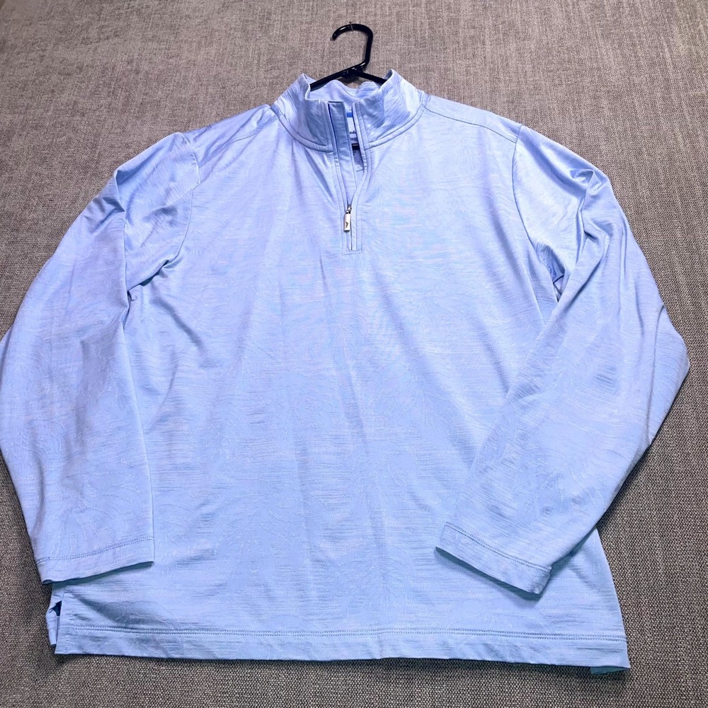Tommy Bahama IslandZone Shirt Mens M Blue Stretch Quarter Zip Mock Neck Pullover